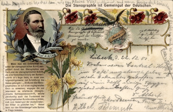 Lithographie Stenographie ist Gemeingut der Deutschen, Prof. H. Krieg